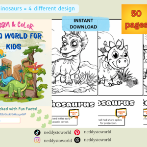 Dinosaur Coloring Book for Kids & Adults: 50 Printable Dino Pages (Instant Download)