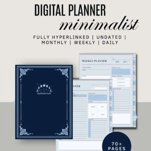 Minimalist Digital Planner | Fully Hyperlinked Undated Planner | Monthly Weekly Daily | Navy Aesthetic