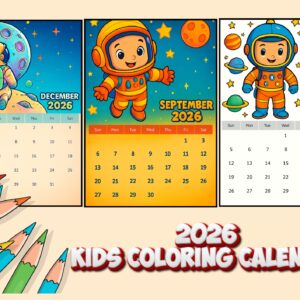 2026 Kids Coloring Calendar | Space Theme (PDF)